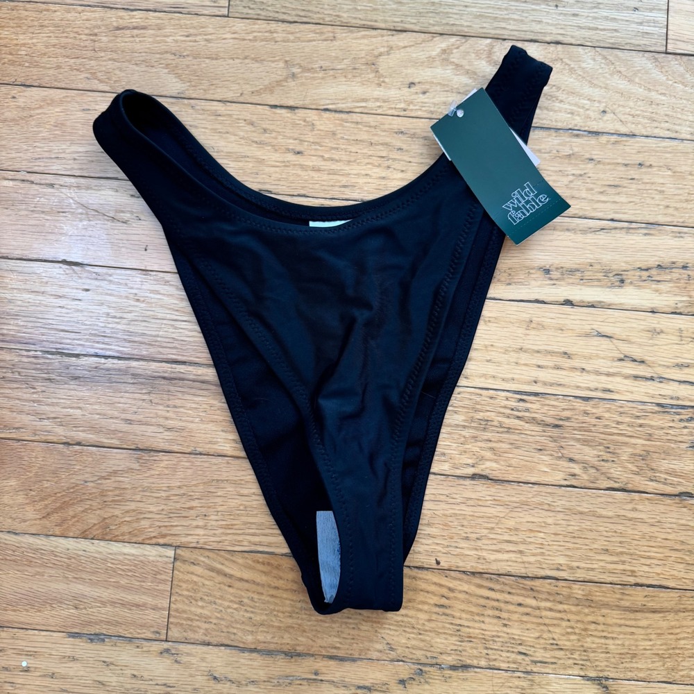 Wild Fable Women Black Mid-Rise Ultra High Leg Super Cheeky Bikini Bottom S 4-6